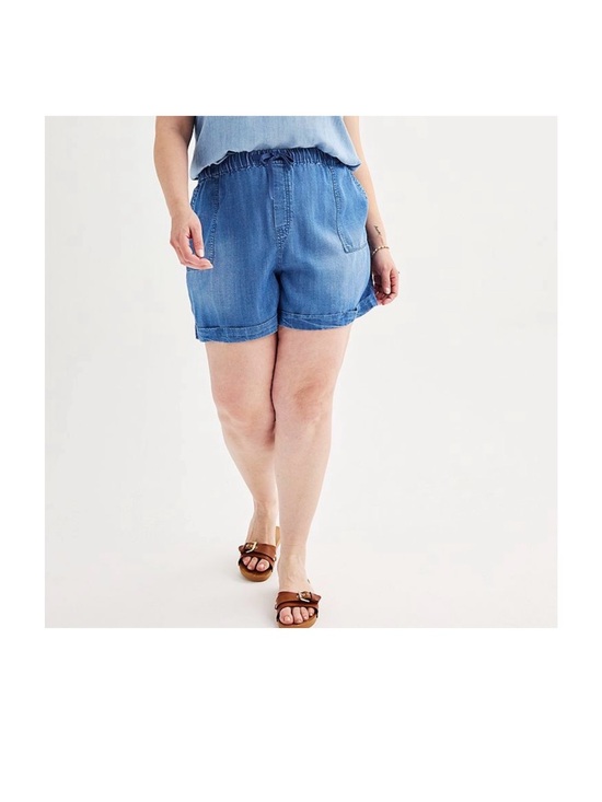 Workshop Republic Clothing Pants - Workshop Republic 1X Chambray Pull-On Shorts Drawstring Cuffed